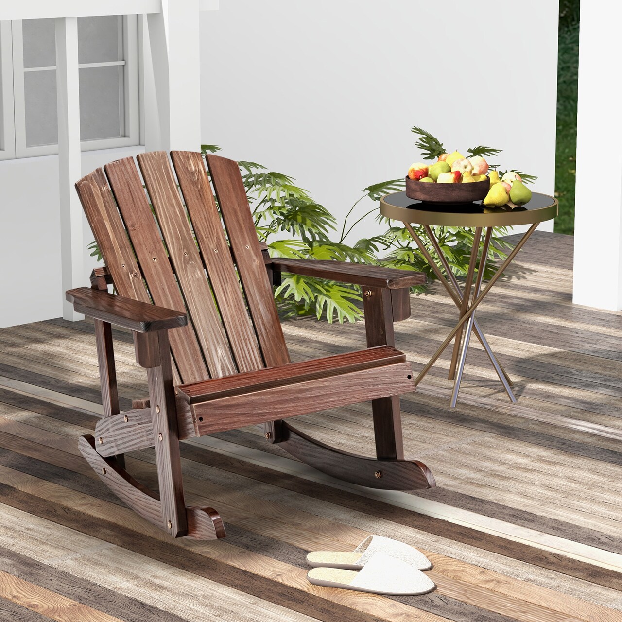 Outdoor Wooden Kid Adirondack Rocking Chair with High Back Slatted Seat